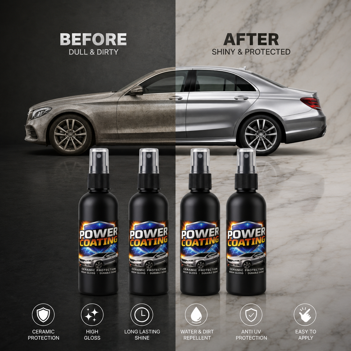 Nano Ceramic Coating Spray for Car | Mirror Gloss & Water Repellent (Pack of 4)